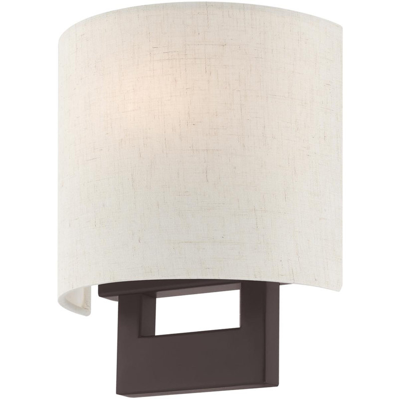 Bronze ADA Wall Sconce, 8" with Handcrafted Oatmeal Fabric Shade - 1 Light