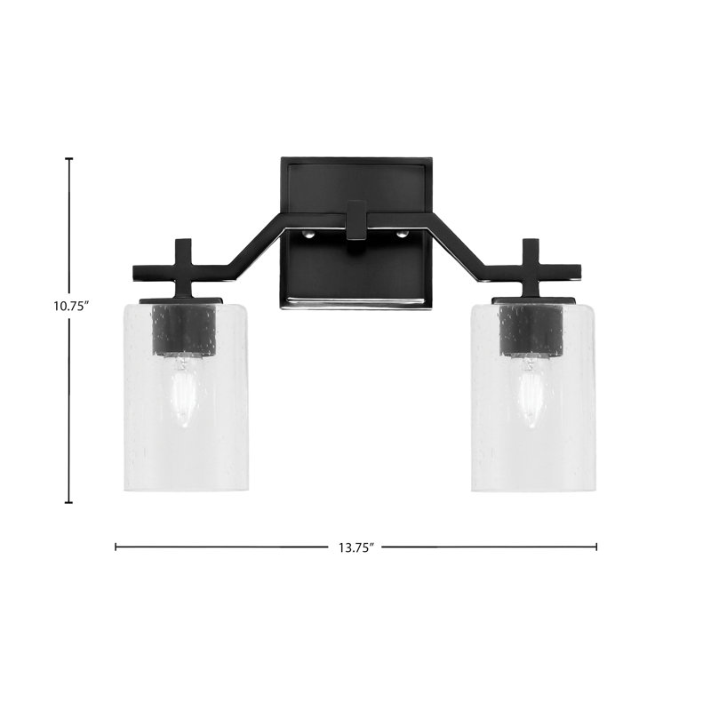 Bar pour salle de bain Headland illustré avec verre à bulles transparent de 4 po, Noir, Deux lumières