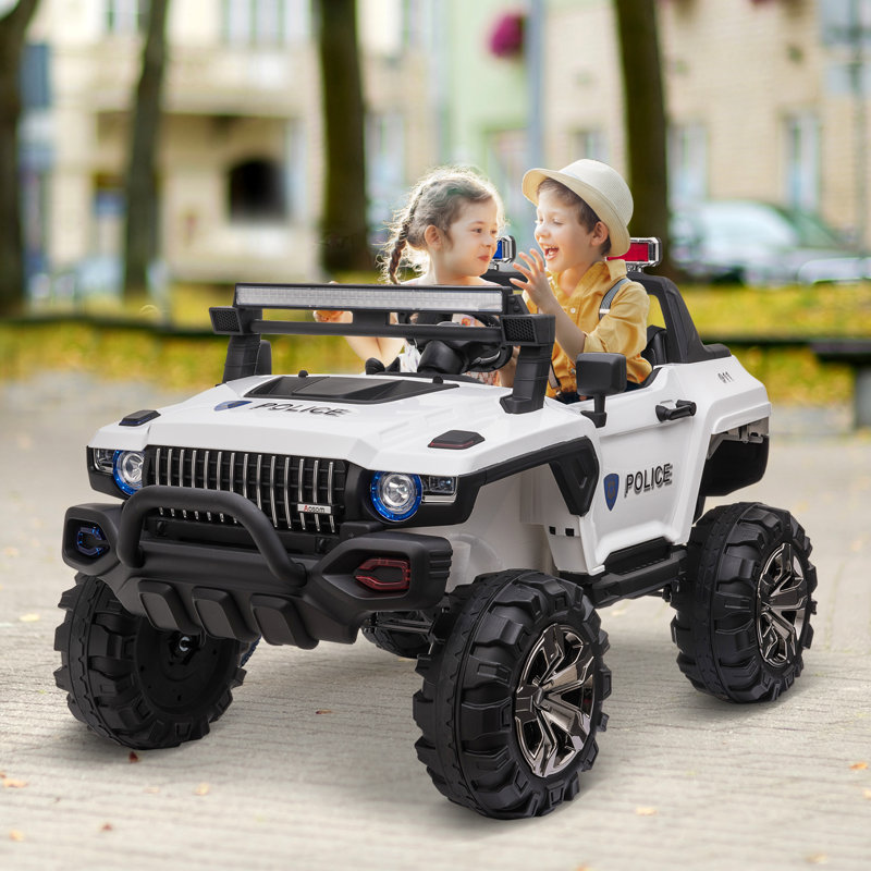 White 12V Police Ride-On Truck with Remote Control