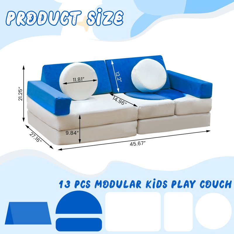 Play Couch, Detachable Modular Play Couch, Floor Sofa For Living Room, Convertible Foam And Floor Cushion Sofa, DIY Creativing Playroom Seating & Booth Furniture For Bedroom, Game Room