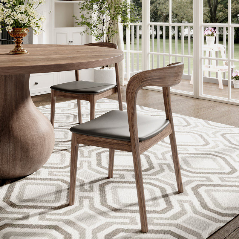  Otelia Round Solid Wood Dining Table Set Dark Walnut, 7 Pieces: Table, 6 Chairs, 59"