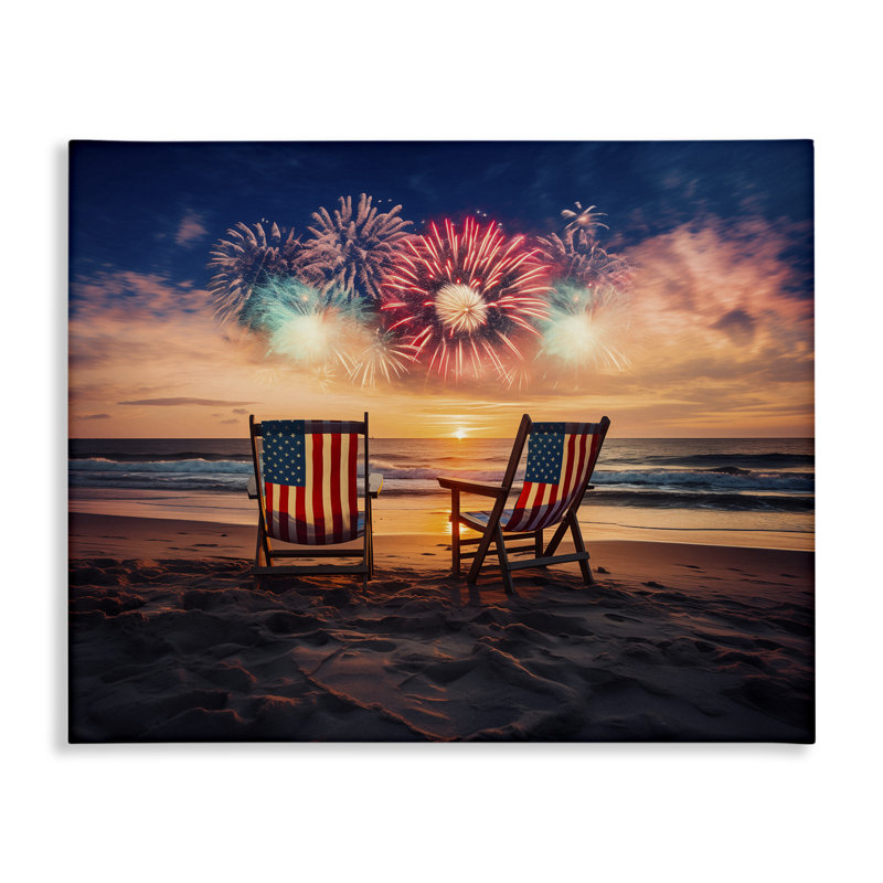 Feux d'artifice d'été sur la plage, conception par Arlington Prints, H 16 po x l 20 po