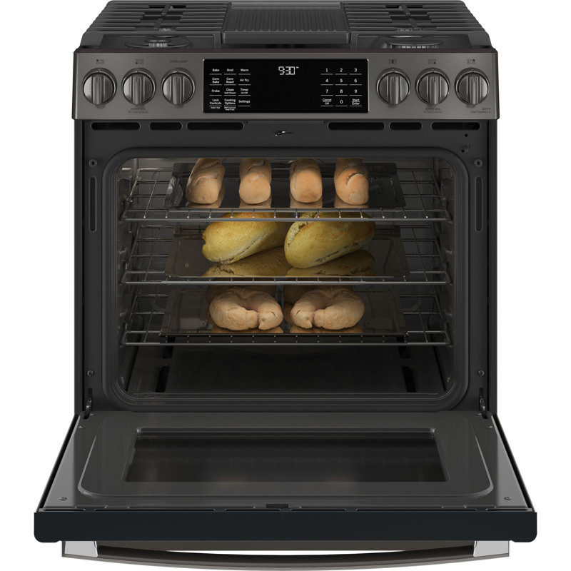 Cuisinière à gaz encastrée 30 po 5,6 pieds cubes avec plaque chauffante, Noir métallique