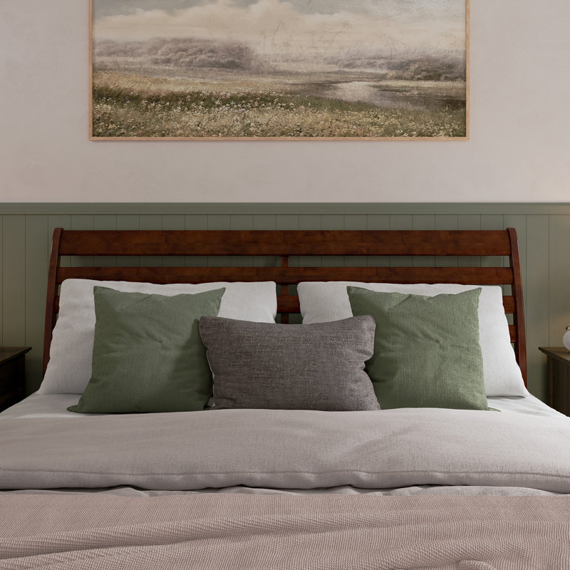 Ashmun Solid Wood Sleigh Slat Panel Headboard, Walnut, King