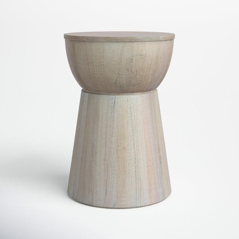  Round Drum End Table, White Wash