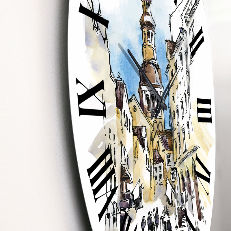 Vintage Old Europe View I - Horloge murale rétro, Surdimensionné