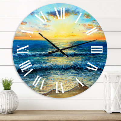 Morning Light On The Ocean Waves I - Nautical & Coastal wall clock