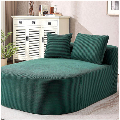 67.5''Chaise Lounge Chair 46'' Wide Seat Indoor Corduroy Oversized Sleeper Sofa for Living Room Deep Seat Lounge and Two Soft Pillows Convertible Boneless Sofa Bed, Green,No Assembly Required