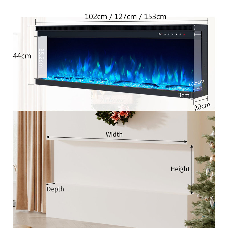 France Belfry 3-Sided Electric Fireplace Heating 1800W, 44cm H x 102cm W x 20cm D