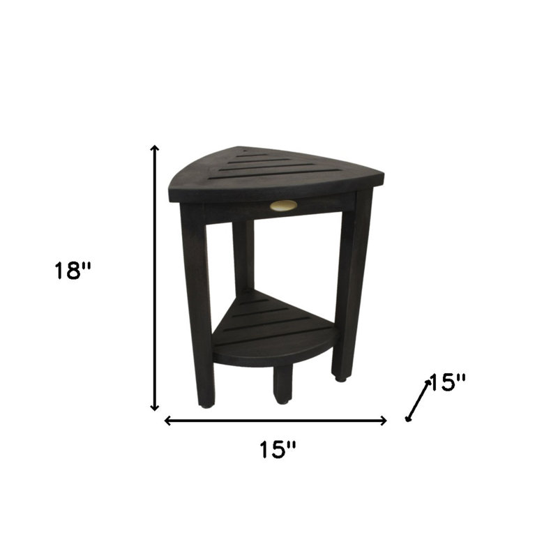 Banc de douche en coin avec tablette Mod Teak Curvilinear, gris, H 18 po x l 15 po x P 15 po