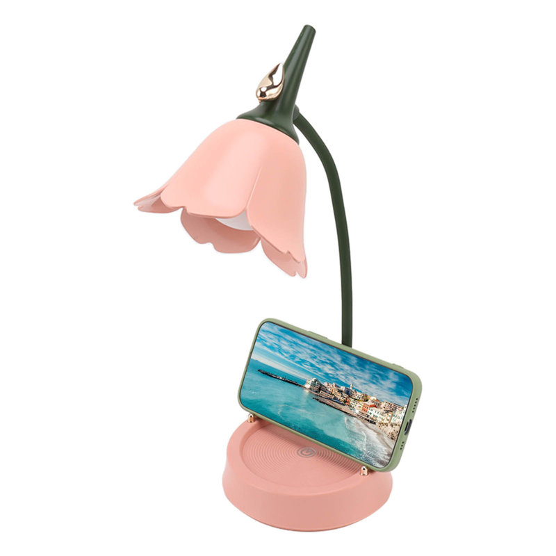 Lampe de bureau 3W à DEL tactile 3 vitesses à intensité variable pliable en forme de pétale de table USB 5V rose