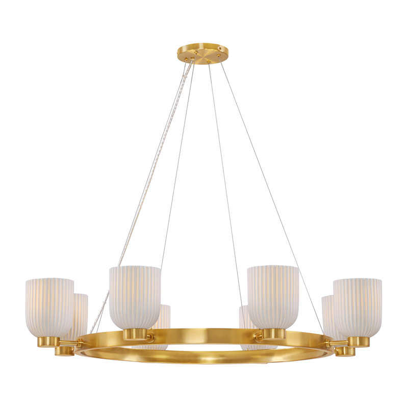 Isla Blanca 8-Light Warm Brass Chandelier with Porcelain Shades