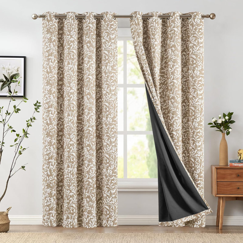 Blackout Scroll Floral Patterned Curtains for Bedroom, 52" W x 90" L