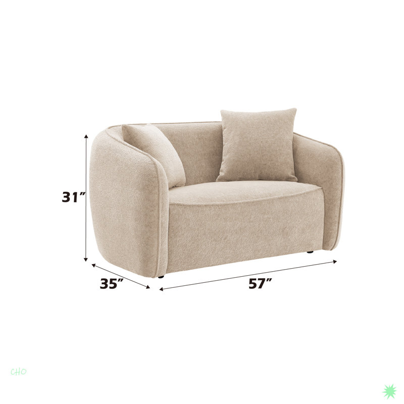 Chenille Loveseat With 2 Matching Color Toss Pillows, Beige