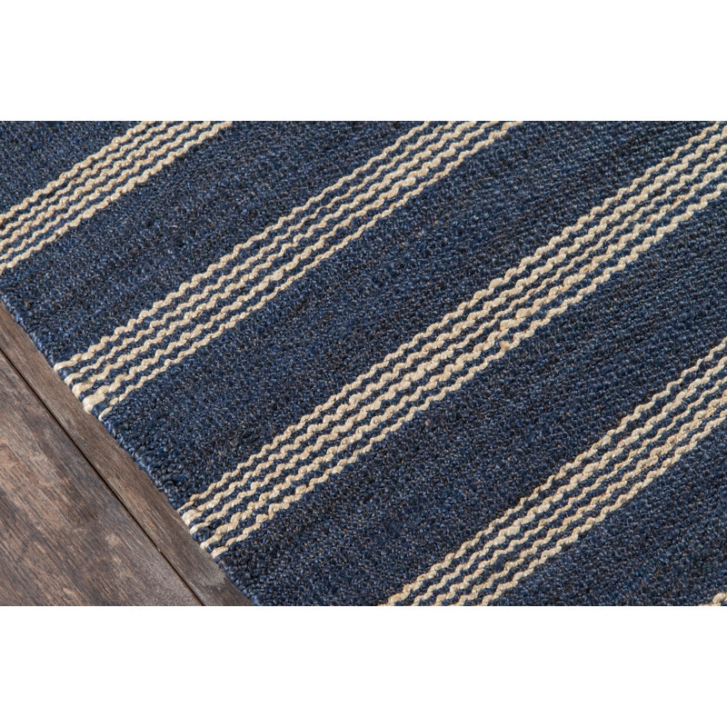 Navy and Beige Handwoven Jute Stripe Runner Rug