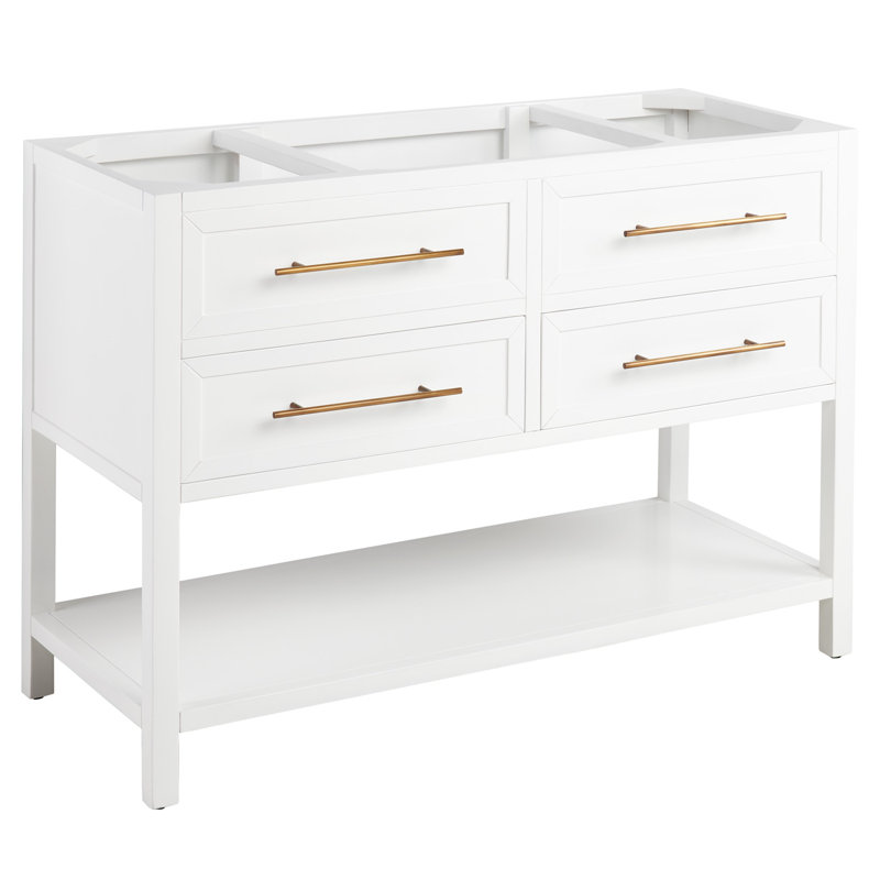 48" Robertson Single Bathroom Vanity Set with Oval Undermount Sink, White, 8" Widespread, Feathered White Quartz