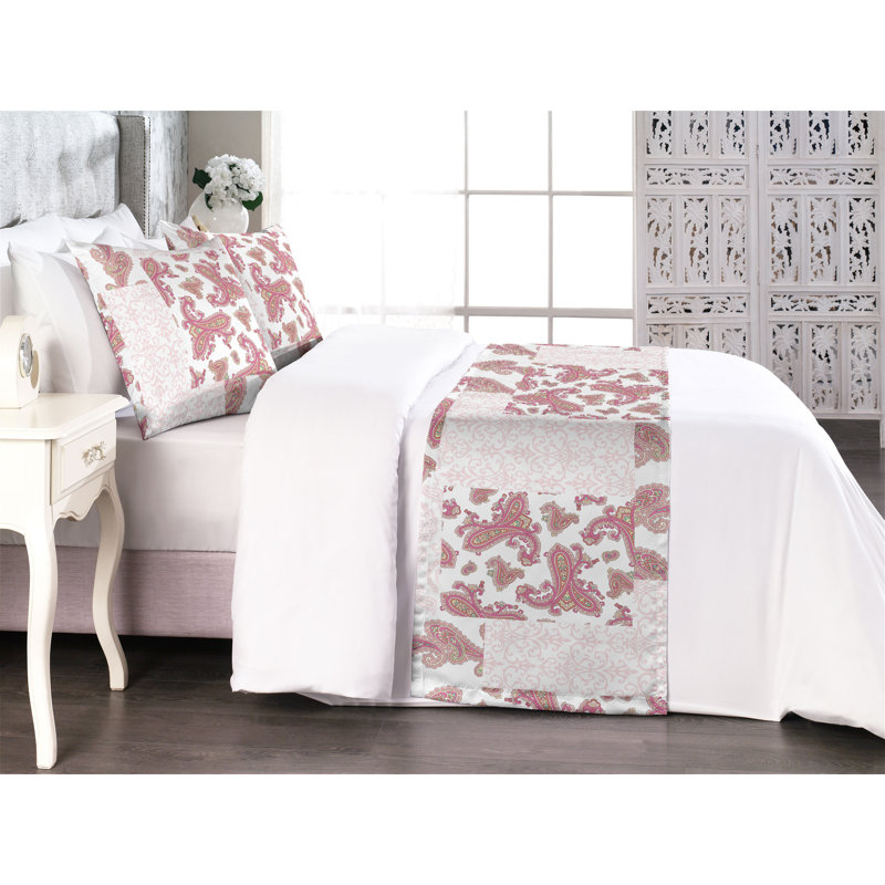Ensemble de chemin de lit ambesonne Paisley rose séché rose et rubis pâle, Très grand lit