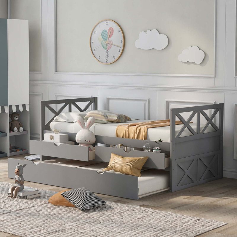 Lit de jour multifonctionnel avec tiroirs et couchette Arisa, gris