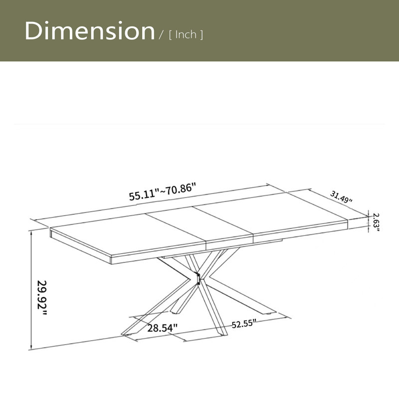 Table de salle à manger rectangulaire extensible de 55,11 po à 70,86 po, Gris foncé