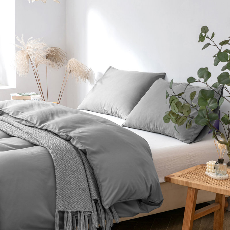 Duvet Cover Set Microfiber Duvet Cover Set Set, Light Grey, Single