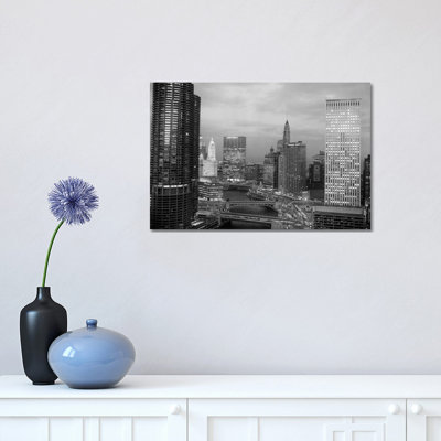 1960s Chicago River Bridges and Downtown Skyline at Dusk Chicago Il USA 1 Piece Wrapped Canvas Wall Art