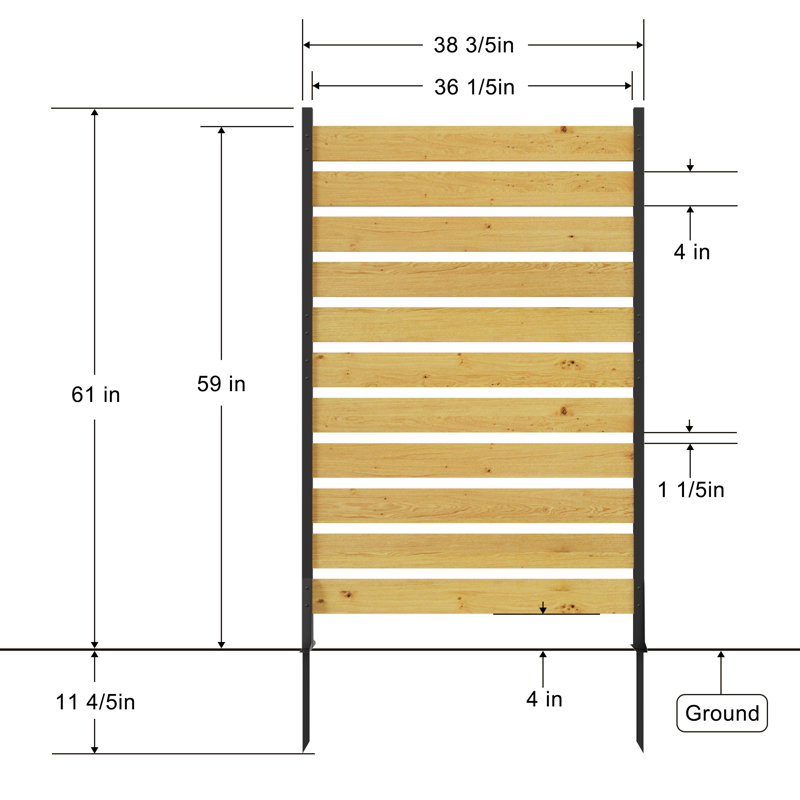 Paravent en bois de cèdre, 98 cm (L) x 185 cm (H), bois de cèdre et aluminium, 1 panneau, clôture d'intimité, noir et naturel, élégance rustique avec cadre en métal robuste