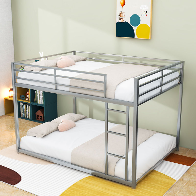 Full Over Full Metal Bunk Bed With Ladder, Silver