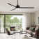 Chaffins Large Matte Black Indoor/Covered Outdoor Ceiling Fan with Light and Remote, 3 Aluminum Blades, 6-Speed Quiet DC Motor, LED Tri-Color Temperature, Memory Function, Timer, 6''/12'' Downrods