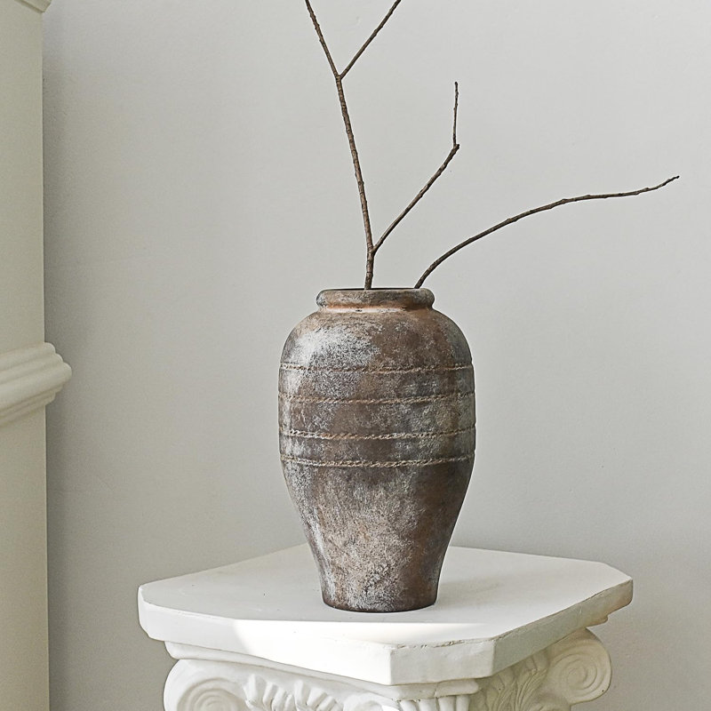 Rustic Brown Ceramic Vase for Table Decor