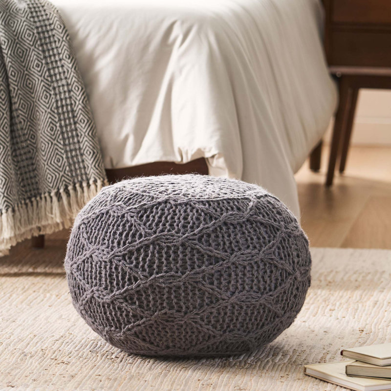 Pouf rond en laine 20 x 20, Laine anthracite