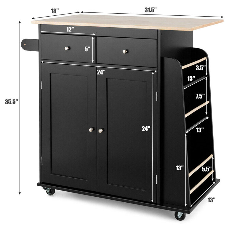 Dacula Wood Kitchen Island, Black