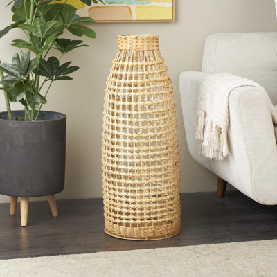Handcrafted Rattan Brown Vase with Grid Design
