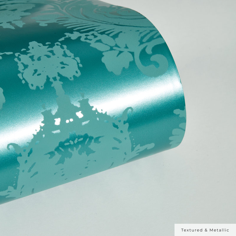 Kerens 16.5' L x 20.5" W Peel and Stick Wallpaper Roll, Victorian Teal