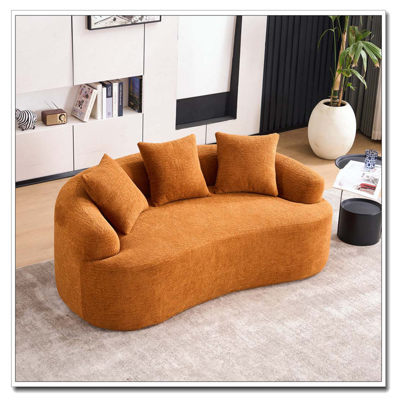Causeuse incurvée: emballage compressé, tissu chenille, éponge 30D, sans assemblage, Orange