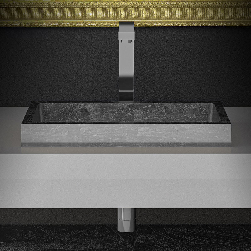 Lavabo de salle de bain rectangulaire à double fixation Vetro Freddo, Feuille d'argent