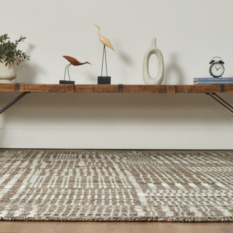 Meridian Weathered Stone Wool Hand Knotted Area Rug, Brown, Rectangle 6' x 9'