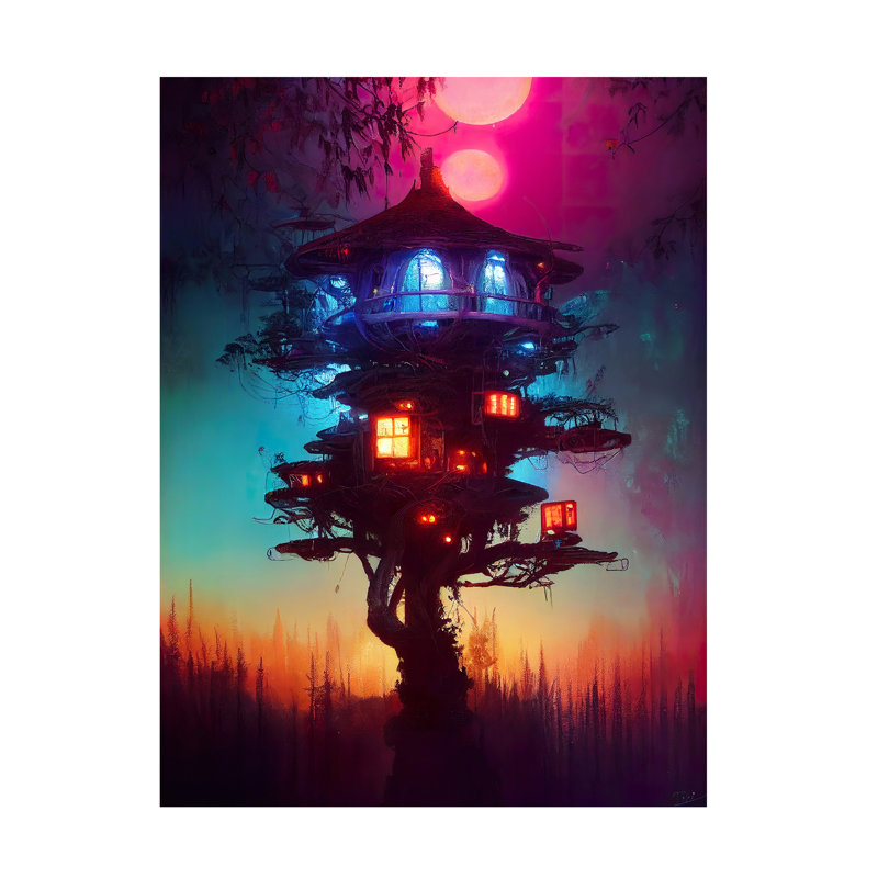 Art mural sur toile tendue - "Treehouse 3" Wumples, décoration murale pour le salon, la chambre à coucher ou le bureau - 14 x 19