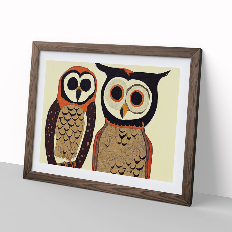XH1022-9444X Unique Abstract Owl Art 1 Piece Single Picture Frame Wall Art, 25cm H x 34cm W x 2cm D, Walnut