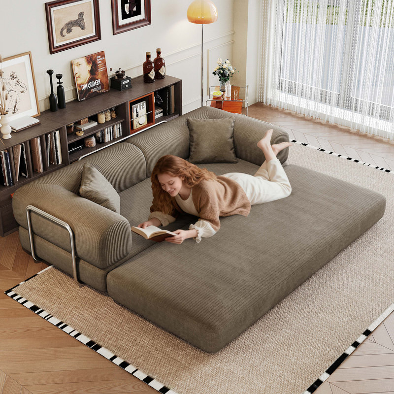Canapé à compression de 78,8 po, canapé-lit convertible au sol avec accoudoirs avec dossier coussiné, canapé-lit futon confortable, canapé modulaire sans dossier Loveseat, tissu velours côtelé, pour le salon, la chambre à coucher