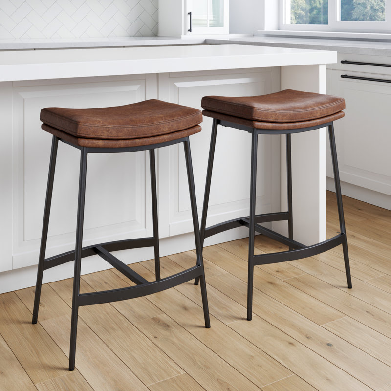 Ensemble de 2 tabourets de bar à hauteur de comptoir rembourrés, 2, Brun
