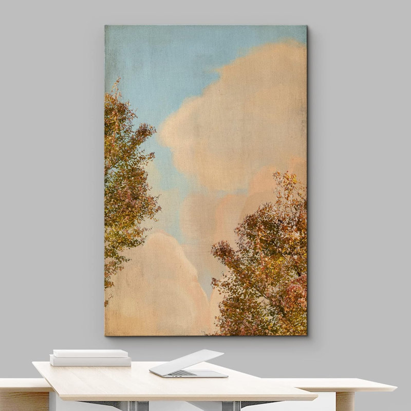Nuage d'arbres et ciel nuageux pastel, paysage naturel, art moderne, décor minimaliste, rustique, Toile tendue