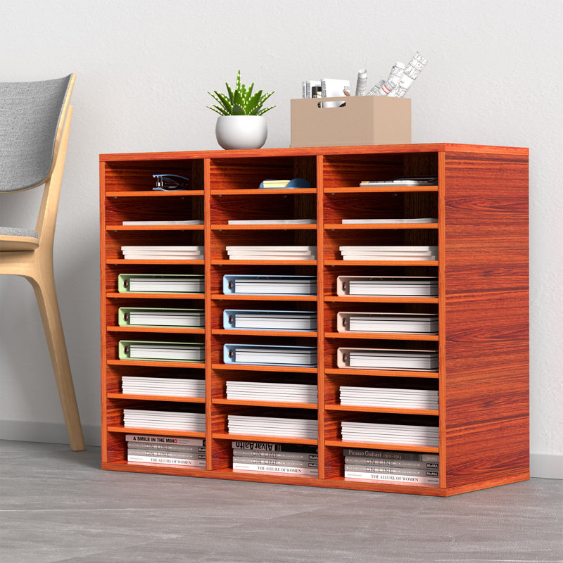 Organisateur de livres 27 compartiments, tablettes réglables, Brun cerisier