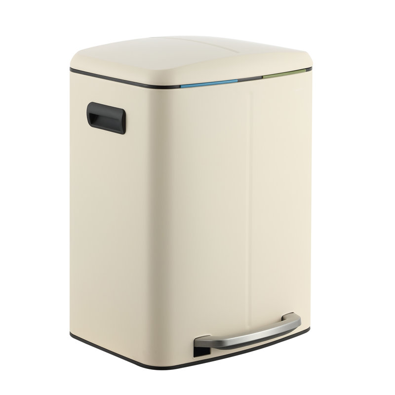 Step On Multi-Compartment Trash/Recycling Bins - 10.6 Gallons, Limestone Beige