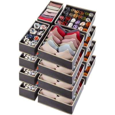 Closet Underwear Drawer Organizer Divider, 16 Pieces Fabric Foldable Dresser Organizers And Storage Bins For Storing Lingerie, Bra, Undies