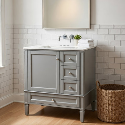 Armoire de meuble-lavabo en céramique Cullen, 3 tiroirs, bois gris 30 po
