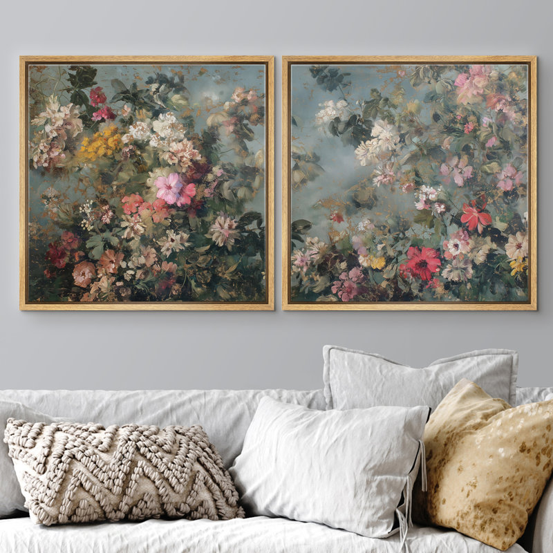 Impression sur toile Golden Garden Bloom, Cadre flottant naturel, H 16 po x l 16 po