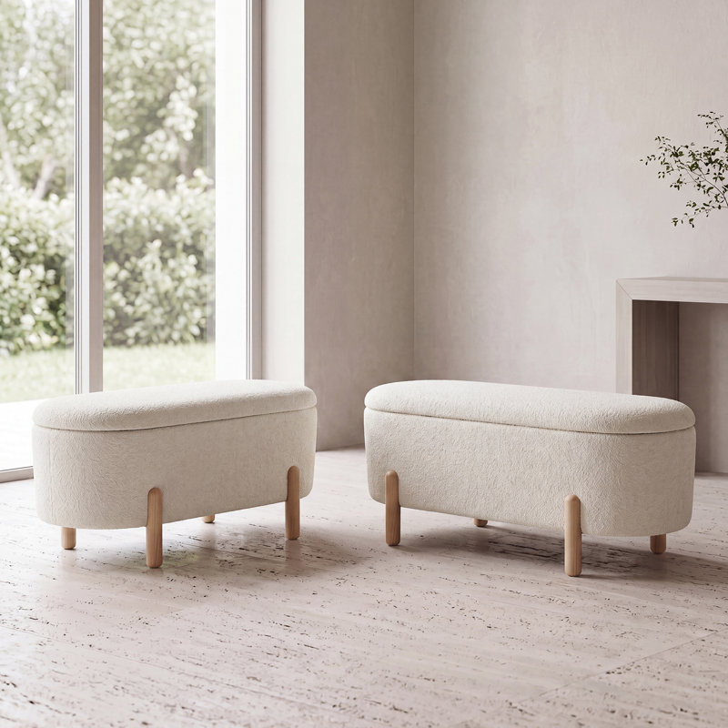 Chenille Upholstered Bench, White