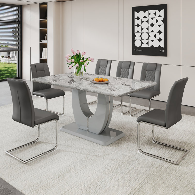 Ivy Bronx Kimara 7 - Piece Pedestal Dining Set & Reviews | Wayfair