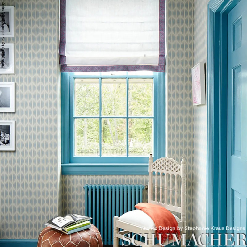 Schumacher x David Oliver Ovington Wallpaper, Blue