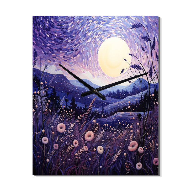 Horloge murale lavande enchanteresse lavande pointillisme I - Paysages, H 32 po x l 24 po x P 1 po